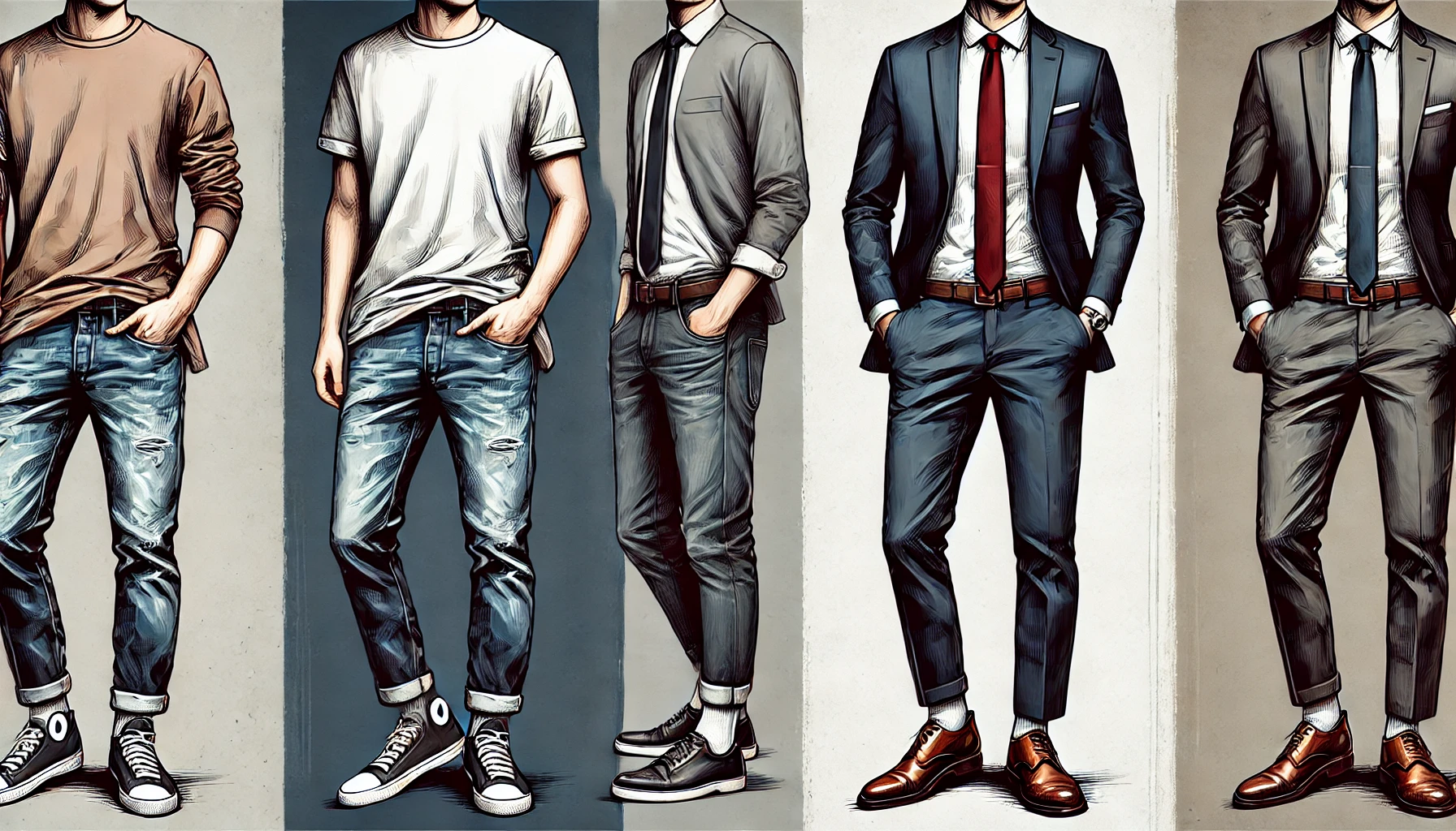 تفاوت استایل کژوال و رسمی، یک فرد با لباس غیررسمی در کنار فردی با لباس رسمی.