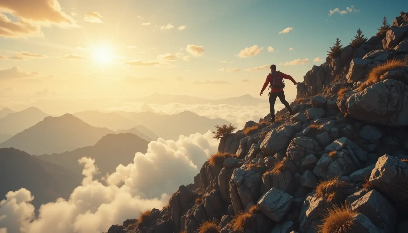 تصویر یک مرد در حال بالا رفتن از تپه،راهکار هایی برای افزایش قدرت اراده