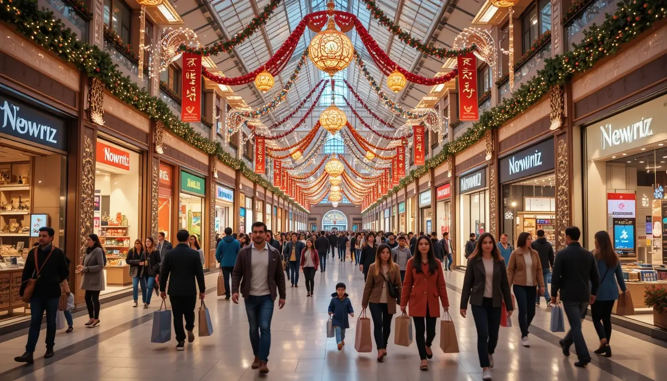 مرکز خرید شلوغ با تزئینات نوروزی و مردم در حال خرید عید امسال از کجا خرید کنیم؟