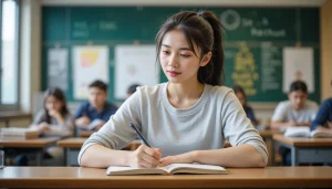 تصویر یک دختر جوان که در کلاس نشسته است، یادگیری سریع زبان جدید نیازمند چند تکنیک میباشد
