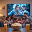 خانواده‌‌ی خوشحال در حال تماشای لیست 10 فیلم جذاب برای عید امسال