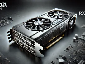 کارت گرافیک RX 9070 با طراحی مدرن و فن‌های خنک‌کننده بزرگ.
