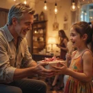 تصویر یک مرد در حال کادو دادن به یک کودک،مقاله ای در مورد تاریخچه و فلسفه عیدی دادن در فرهنگ ایرانی