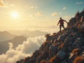 تصویر یک مرد در حال بالا رفتن از تپه،راهکار هایی برای افزایش قدرت اراده