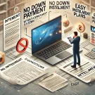 فردی در حال بررسی شرایط خرید لپ تاپ قسطی بدون پیش‌پرداخت در یک فروشگاه یا آنلاین.