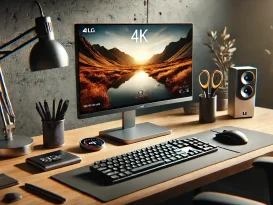 خرید مانیتور 4K ال جی در یک میز کاری مدرن با نمایشگر باکیفیت