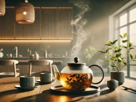 تصویر یک قوری دمنوش روی میز، مقاله ای در مورد دمنوش آرامبخش برای رفع استرس