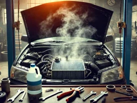 چرا آب رادیاتور ماشین کم میشه؟ تصویری از یک موتور خودرو که بیش از حد داغ شده و بخار از زیر کاپوت آن خارج می‌شود، نشان‌دهنده مشکل در سیستم رادیاتور.