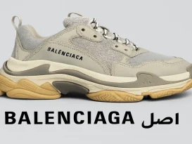 نمای نزدیک از یک جفت کفش بالنسیاگا اصل مدل Triple S با طراحی خاص و کیفیت بالا